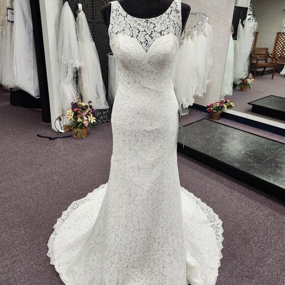 Bonny Bridal Gow 6803 Size 6 Ivory All Lace Fit & Flare Wedding Dress - Picture 1 of 6